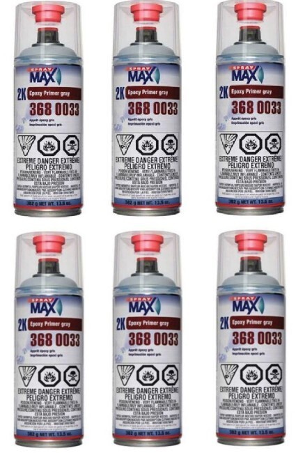 SprayMax 3680033, 2K Epoxy Rust-Cure Primer, Gray, Aerosol (6 Pack)