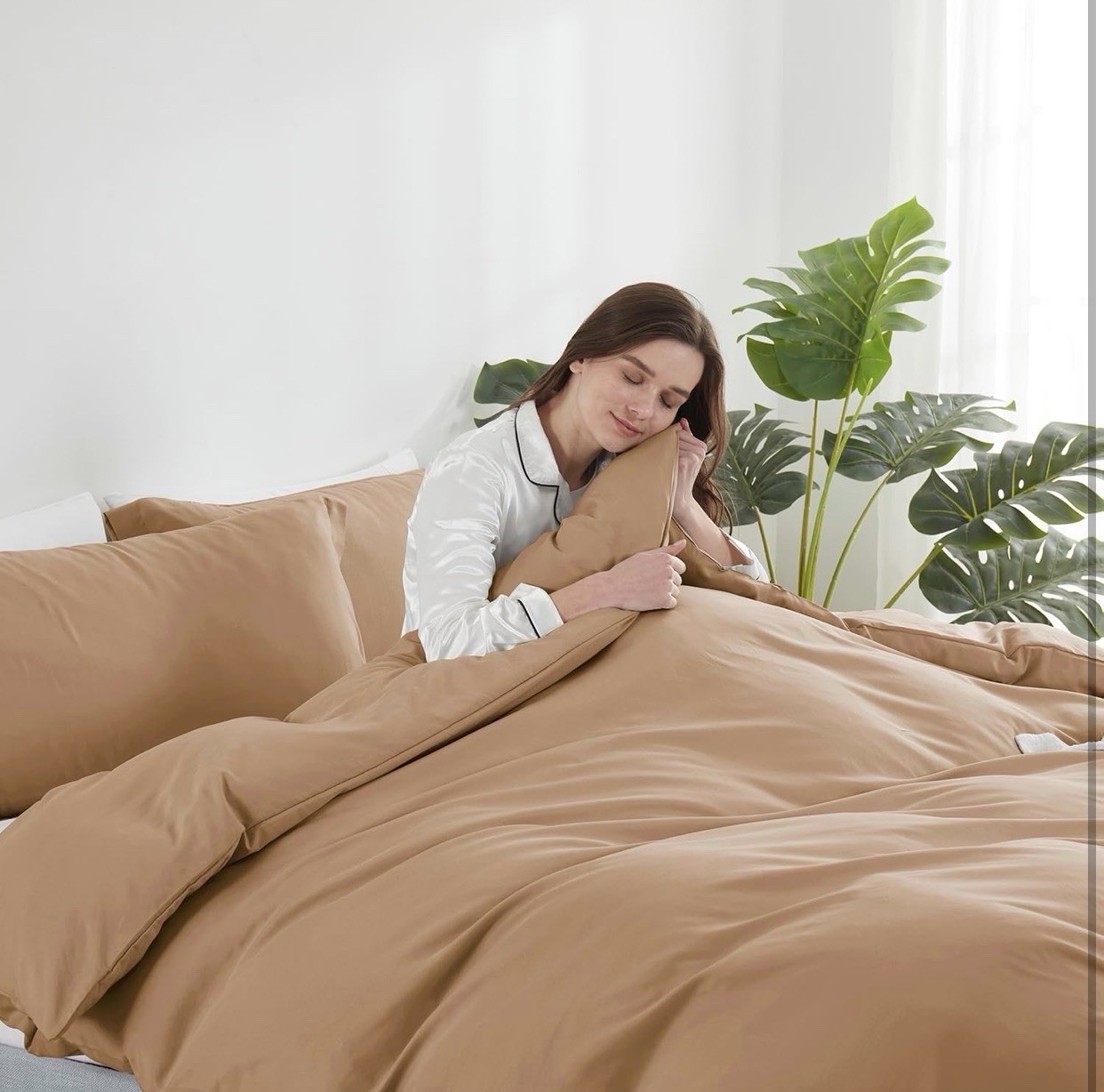 Mocha Brown Duvet Cover | Queen Size - 90” x 90” | 3 Piece Bedding Set