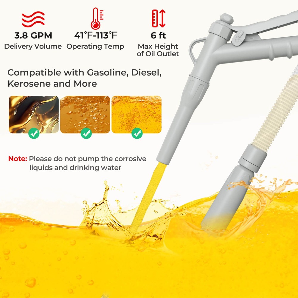 Fuel Transfer Pump w/Hand Trigger Nozzle for Flow Control & Stop Extra Long Hose