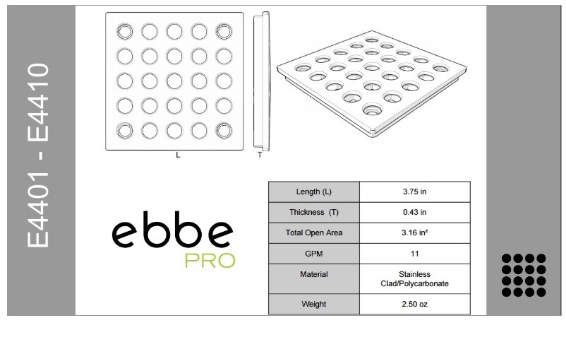 Ebbe Pro Series Square Drain Grate - Satin Nickel