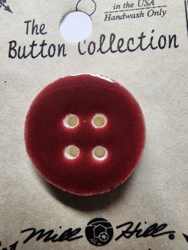 DIY Mill Hill Ceramic Button - Med Round Burgundy Button
