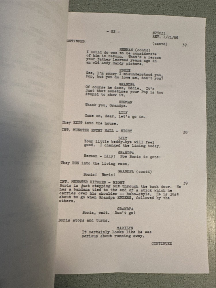 1966 THE MUNSTERS Screenplay TV Show Script SIGNED by Butch Patrick Eddie