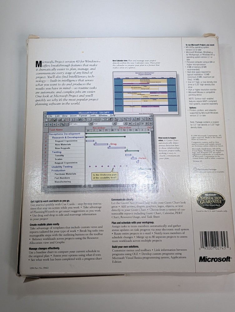 Windows Microsoft Project v4.0 Vintage Software 3.5" DISKETTES *Untested As-Is*