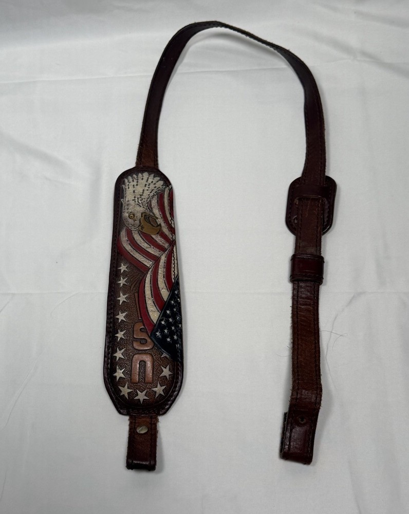 AA & E TOP GRAIN COWHIDE Rifle Sling USA Eagle Flag