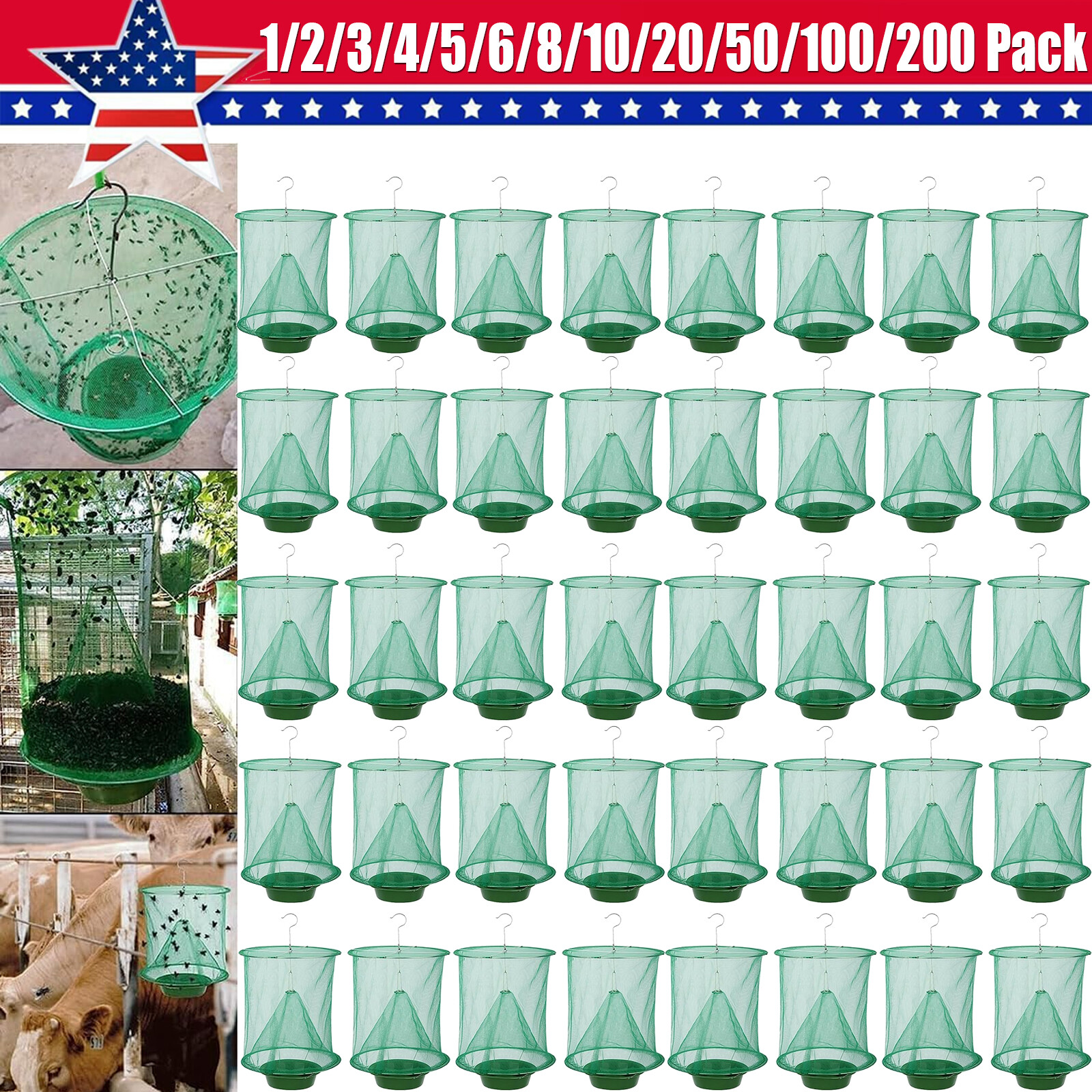 200X Ranch Fly Trap Reusable Hanging Fly Traps Outdoor Flay Catcher Cage Net Lot