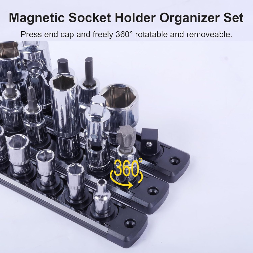 Magnetic Socket Holder Organizer Set:1/2-Inch Drive Socket Trays Socket, 360° Sw