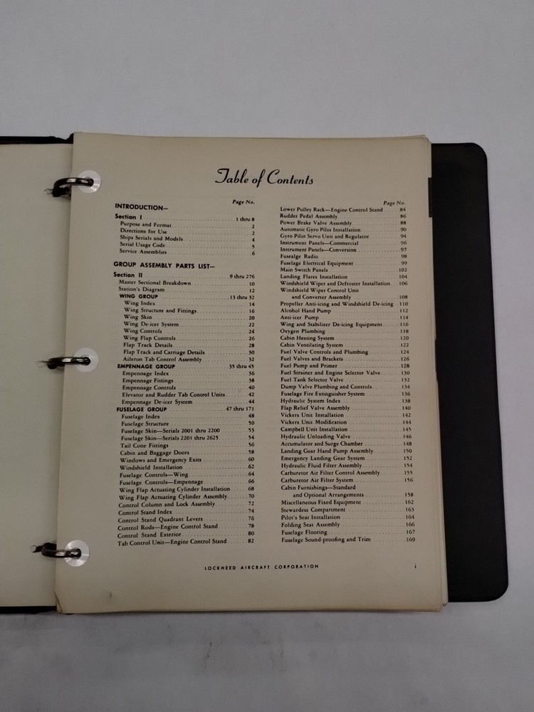 Lockheed Lodestar Model 18 Maintenance Parts Catalog-Original