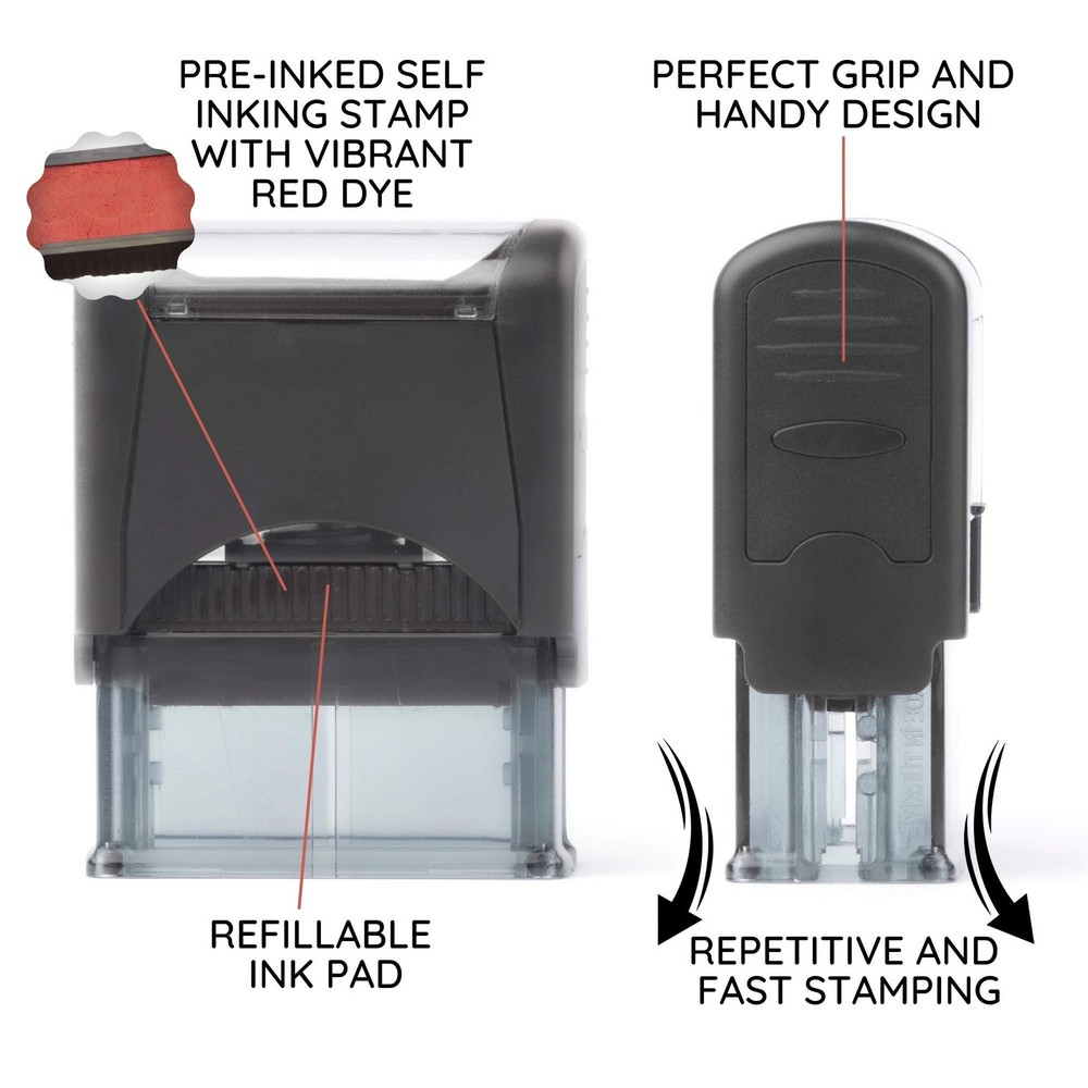 Self-Inking "Cancelled" Rubber Stamp Refillable with Pre-installed Red Ink