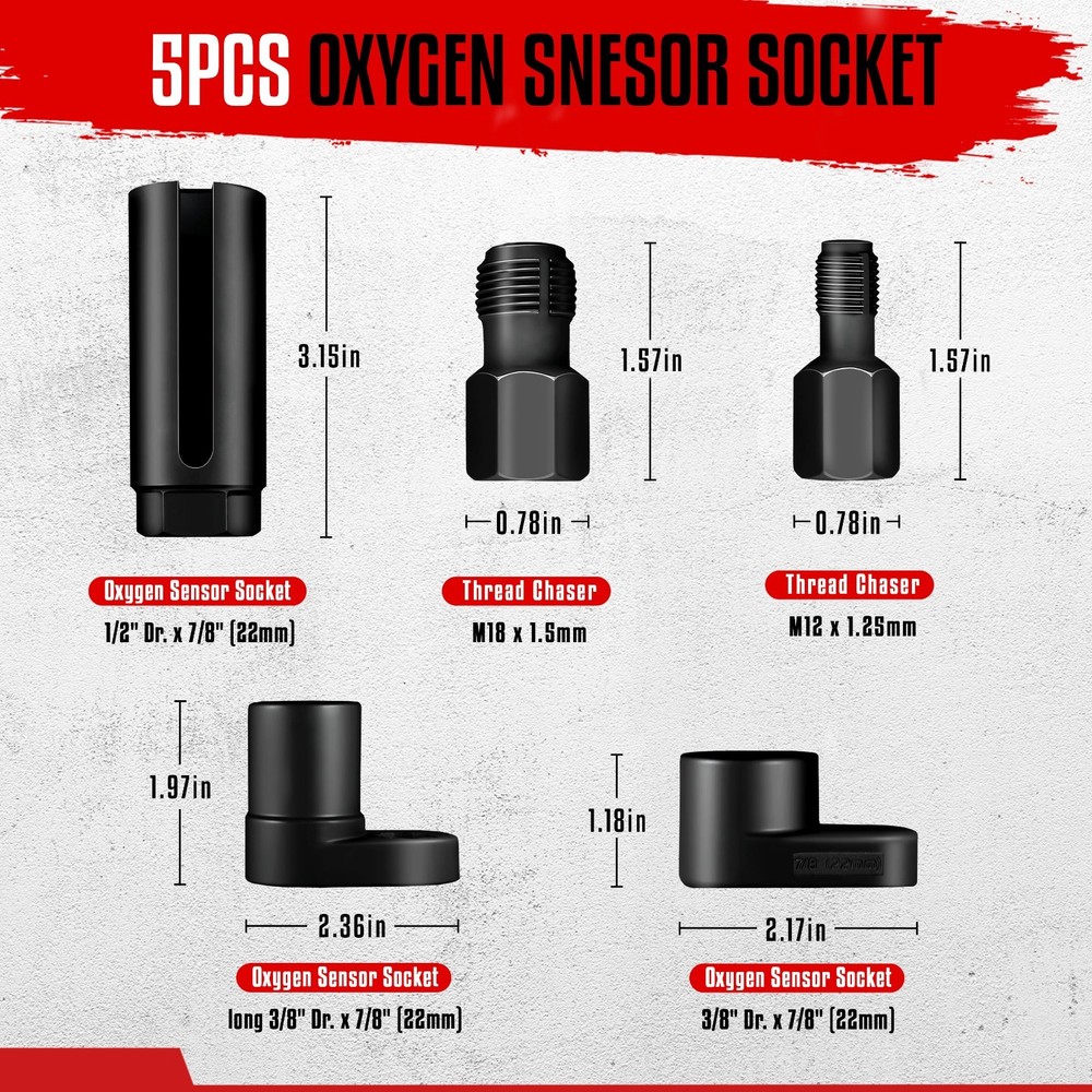 5-Piece Offset O2 Sensor Wrench Removal Tool and Thread Chaser Tool Kit