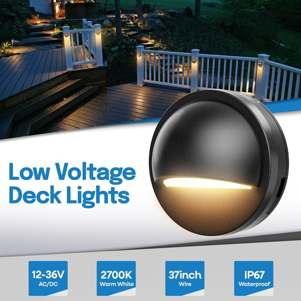 Low Voltage LED Deck Lights, 2.5W Landscape Step Stair Railing Light IP67 Wat...