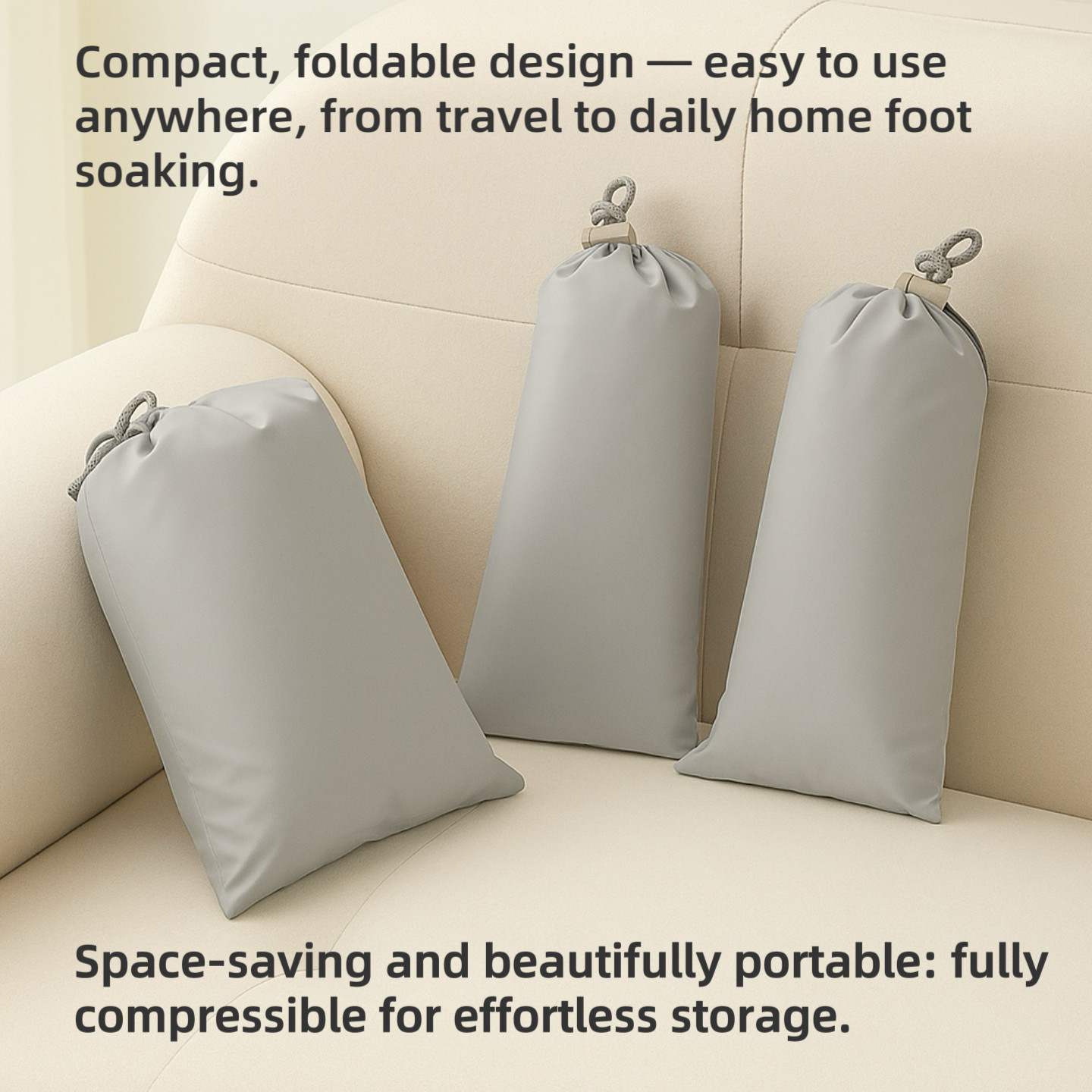 Collapsible Foot Soak Bucket w/ Pouch, Insulated Liner, Fits US 12 & Under, Gray