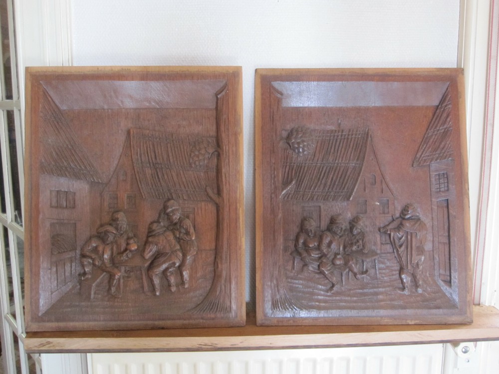decorative pair off oak carved pannels renaissance style