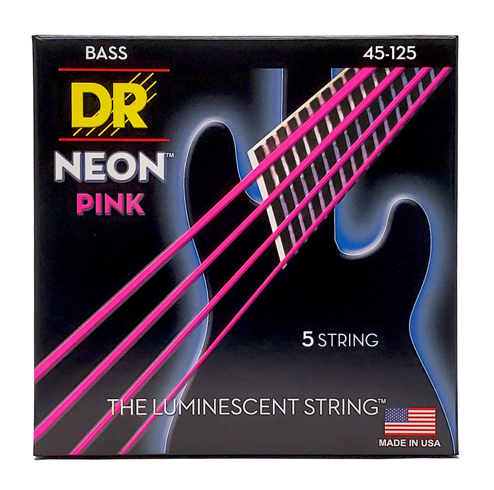DR Strings Hi-Def Neon Pink Bass Strings 5-String Medium 45-125