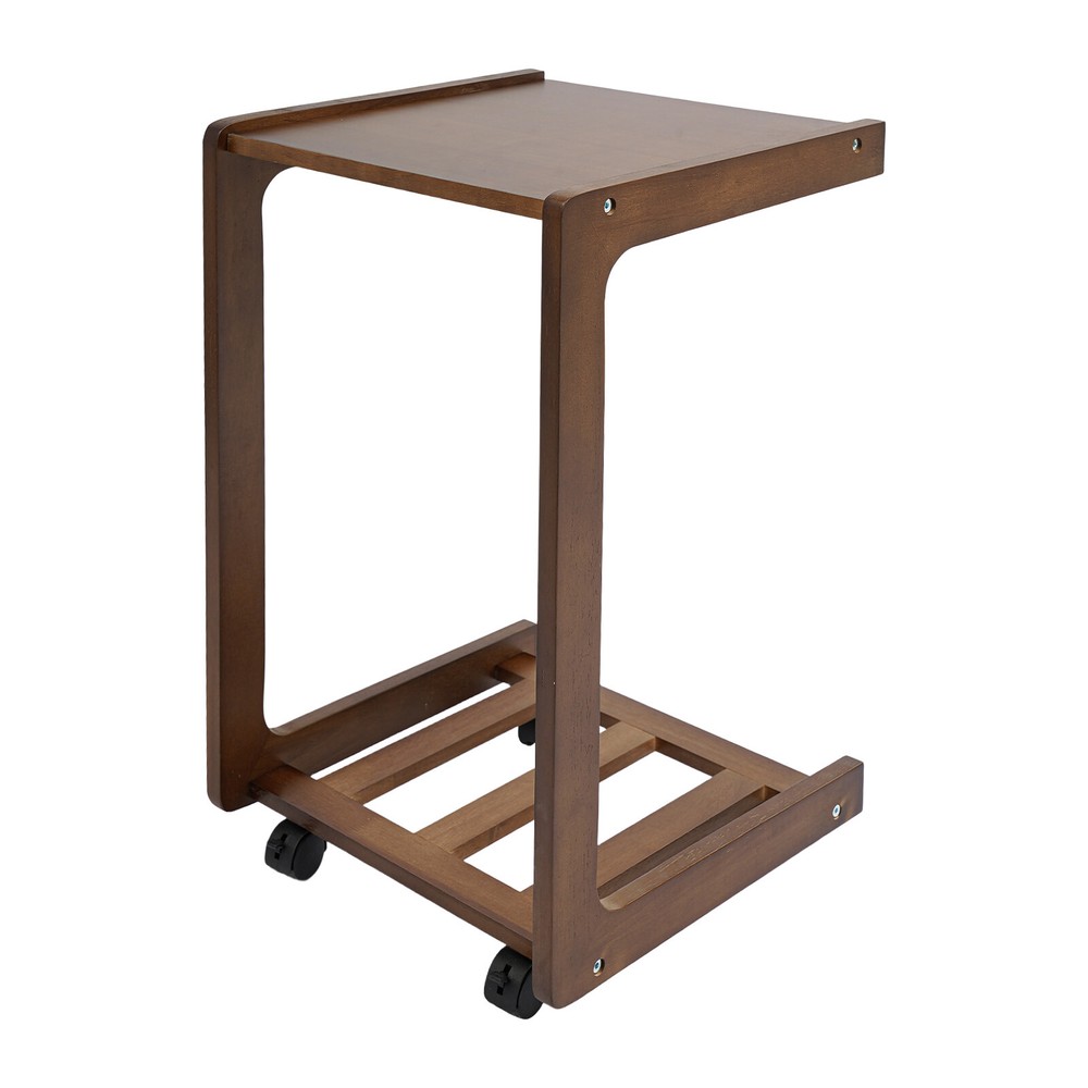 C-shaped End Table W/ Universal Wheels Walnut-colored Freestand Small Side Table