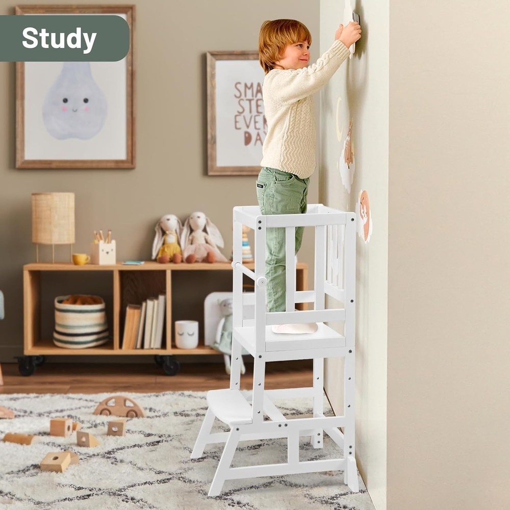 Kids Kitchen Step Stool, Height Adjustable Toddler Standing Tower Nursery