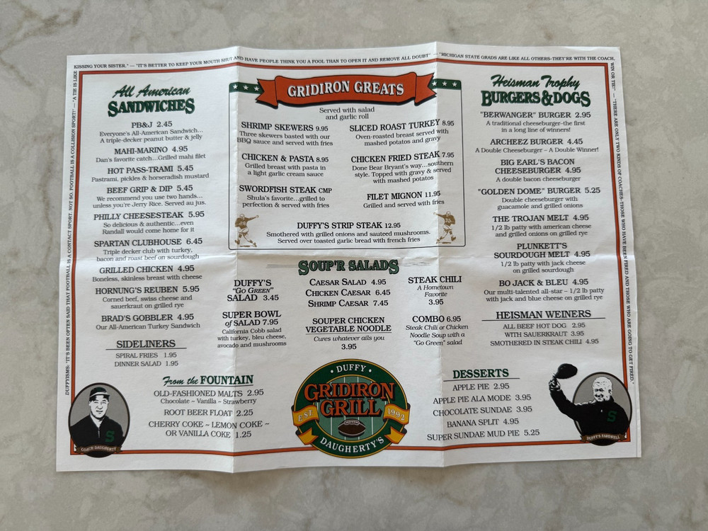 menu - Duffy Daugherty's Gridiron Grill Restaurant