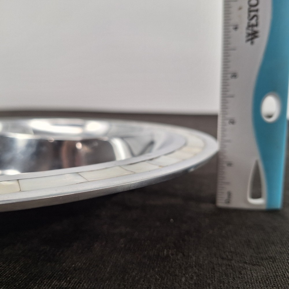 Towle Silversmith 12" Divided Bowl Mother of Pearl inlaid edge Made in India