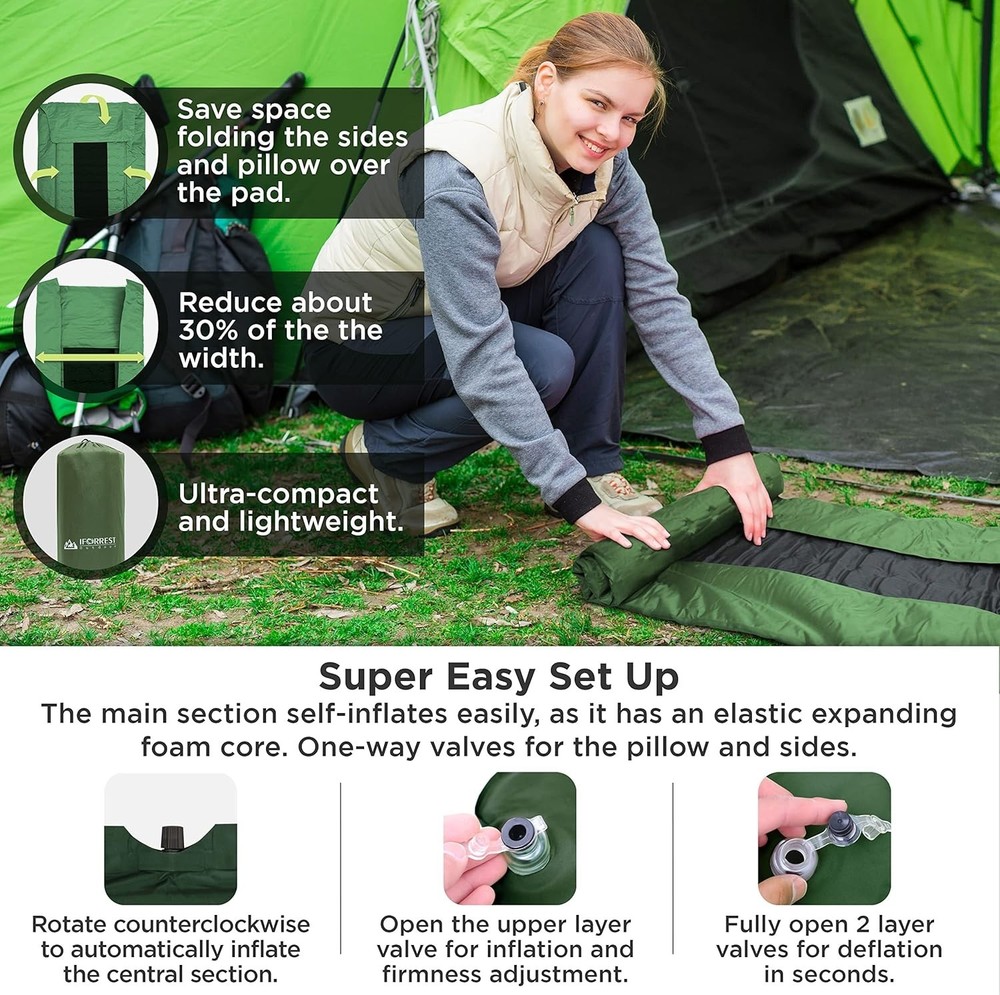 Compact Waterproof Sleeping Pad with Rollover Protection & Inflatable Pillow