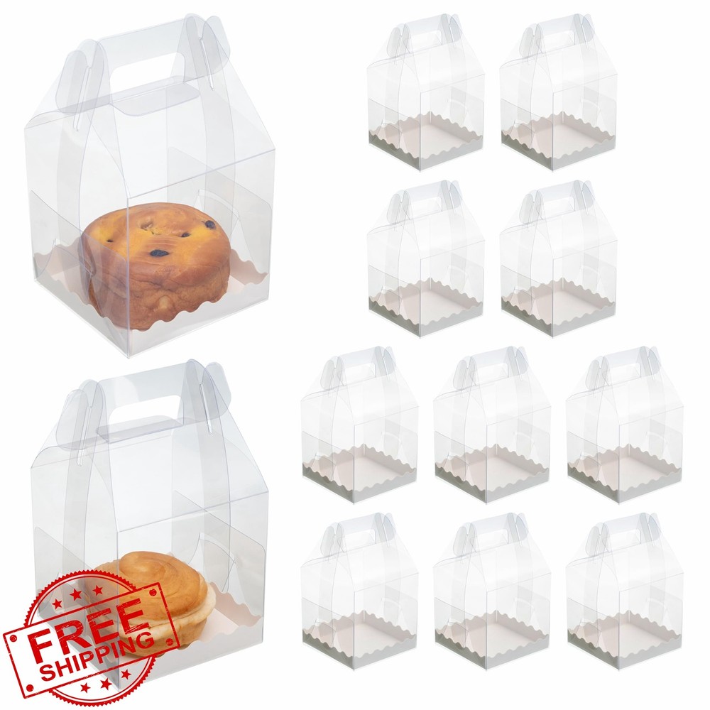 7 Pack Clear Gable Boxes Individual Cupcake Containers with Handles