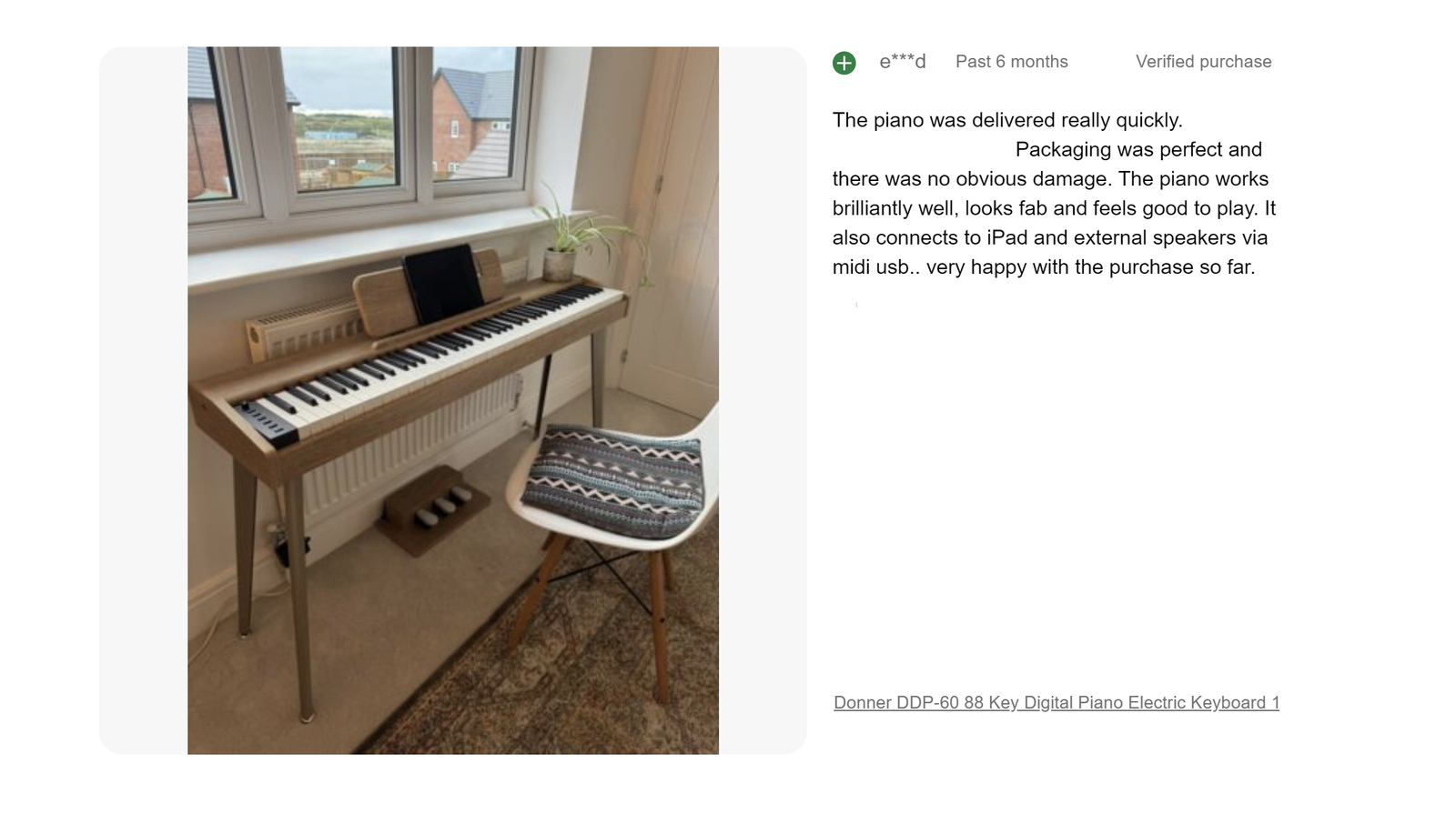 Donner DDP-60 Digital Piano Keyboard with Stand Pedal, Natural