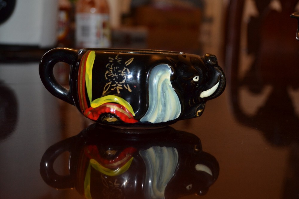 Vintage Redware Pottery Elephant 4 Piece Tea Set