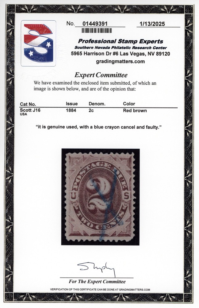 US #J16 | Used | PSE Cert