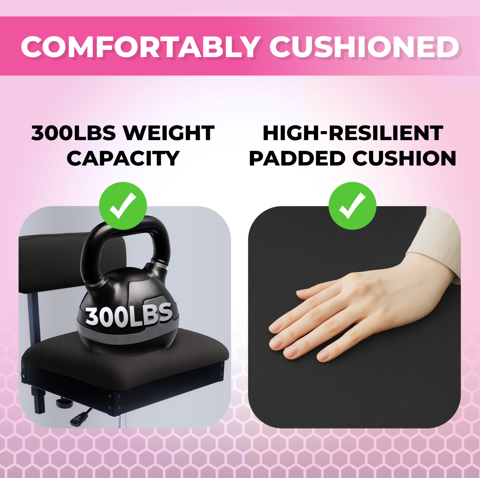 Black Sewing Chair w/ Wheels – Adjustable Ergonomic Craft Seat w/ Back Support