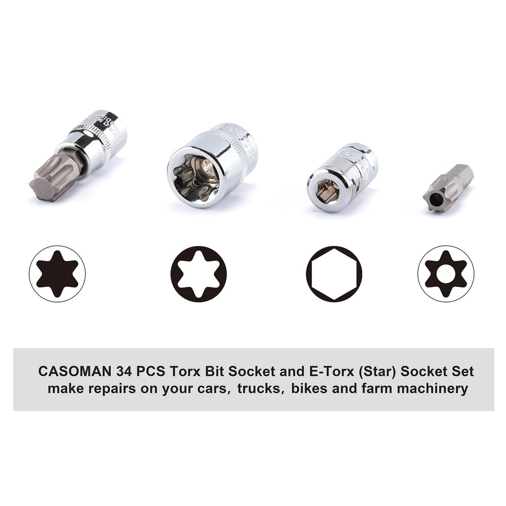 34 Pieces 3/8-Inch Drive Torx Bit Socket and E-Torx (Star) Socket Set, CR-V &...