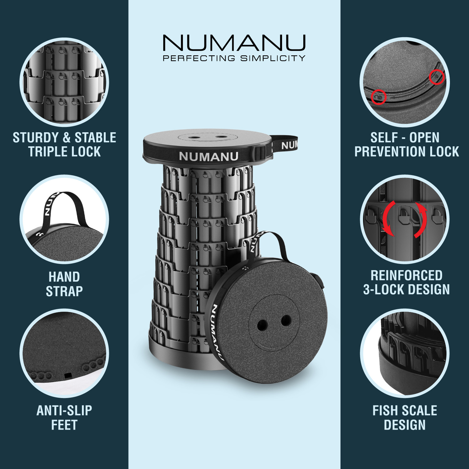 2025 Upgraded 2-Pack Collapsible Stool & Dual Carry Bag + Carabiner Clips