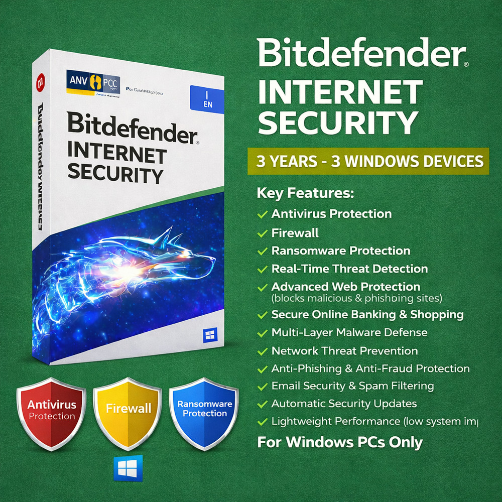 Bitdefender Internet Security - 3 Years 3 Windows Device +  Daily VPN