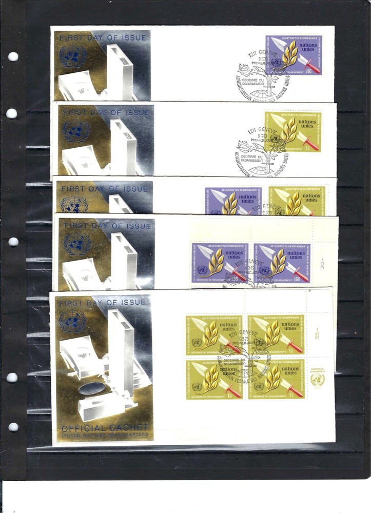 1973 DISARMAMENT DECADE FDC's (10) - Both Offices - HEADQUARTERS CACHET (355A)