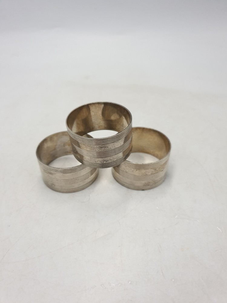Vintage Continental Solid Silver Hallmarked Round Napkin Rings Ringed Detail 3PC