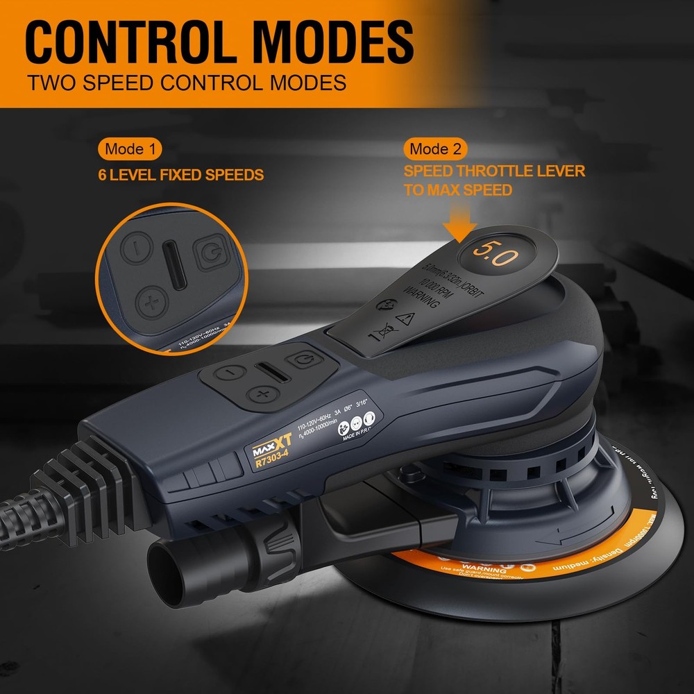 Electric 5mm Random Orbital Sander with Tool Case, Variable Speed Palm Sander...