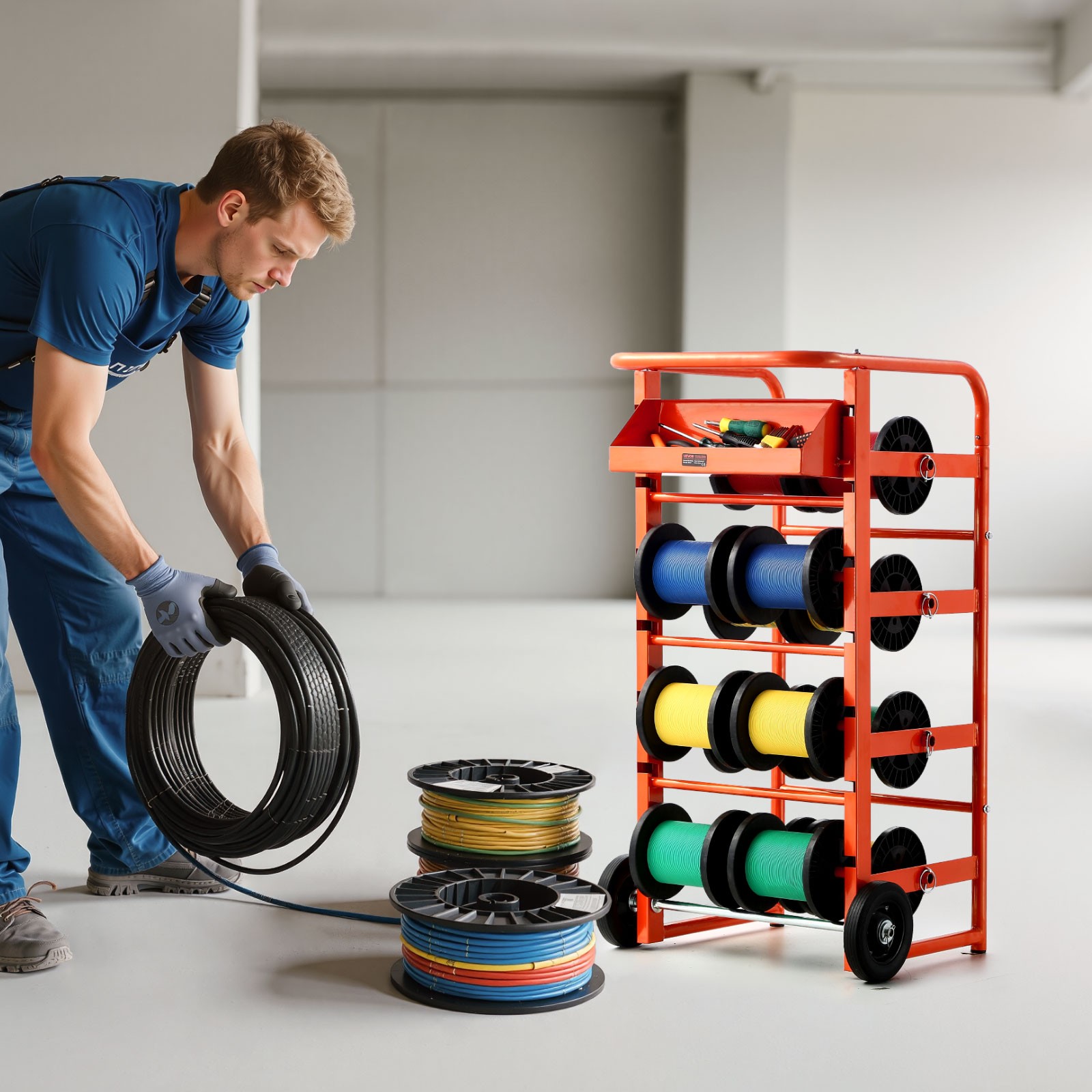 VEVOR Wire Spool Rack 11 Rods Cable Caddy Wire Spool Cart for Industrial