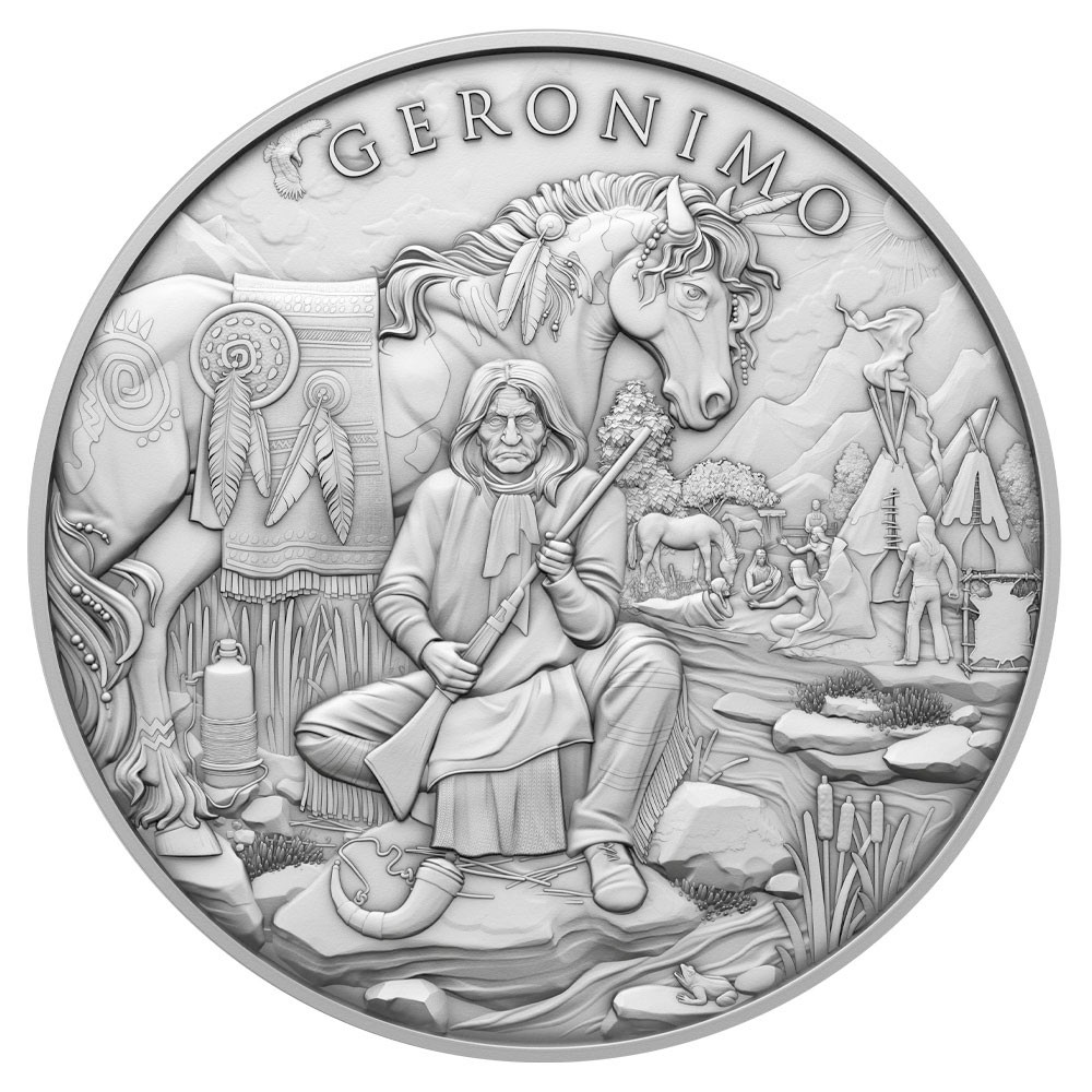 1 Troy oz Geronimo Design .999 Fine Silver Round