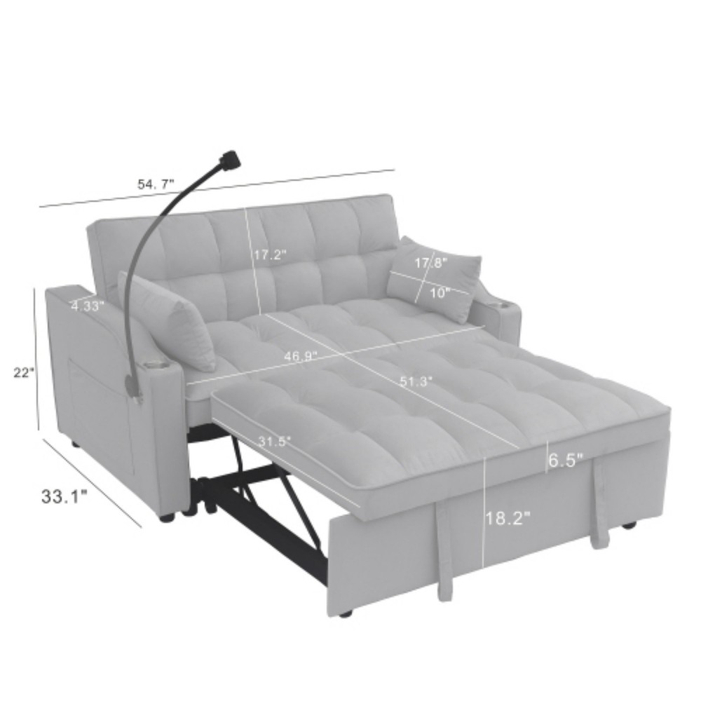 Modern Convertible Sleeper Sofa Bed Loveseat Sofa with Pull-Out Bed & USB Ports