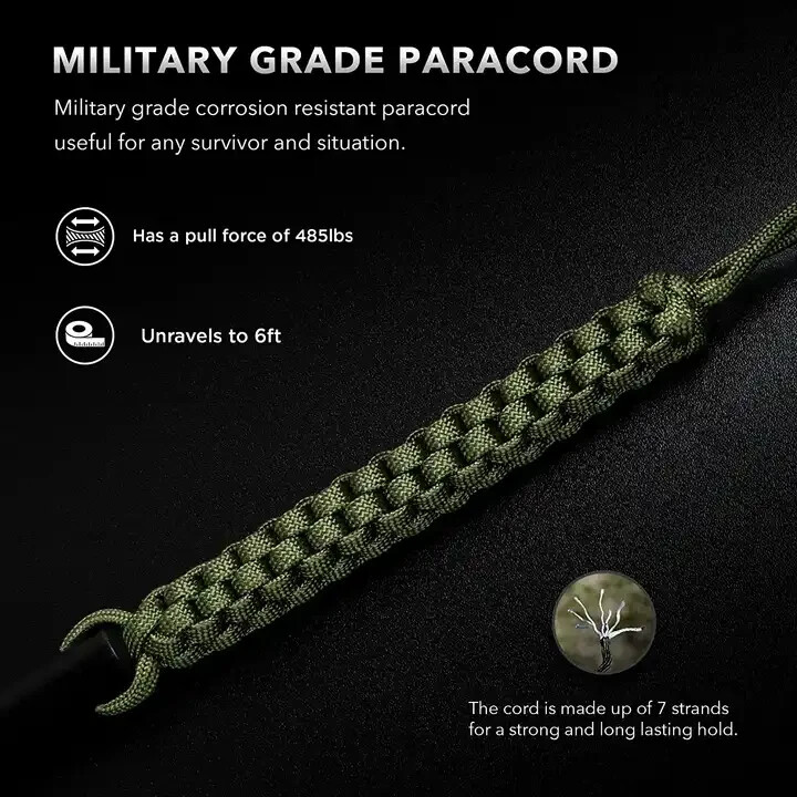 HUGE 5" x 1/2" FERRO ROD Fire Starter PARACORD Lanyard Military Survival Striker