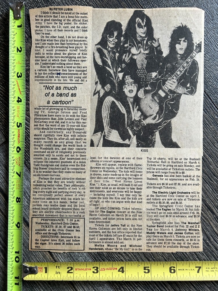 KISS Concert Clipping Rock And Roll Over Tour Hartford CT Vintage Kiss Aucoin