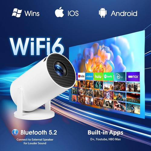Mini Projector with WiFi and Bluetooth Built-in Apps Smart White