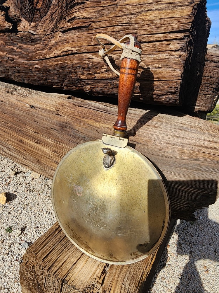 Vintage Silver on Copper Bed Warmer Silent Butler Crumb Catch WoodHandle Serpent