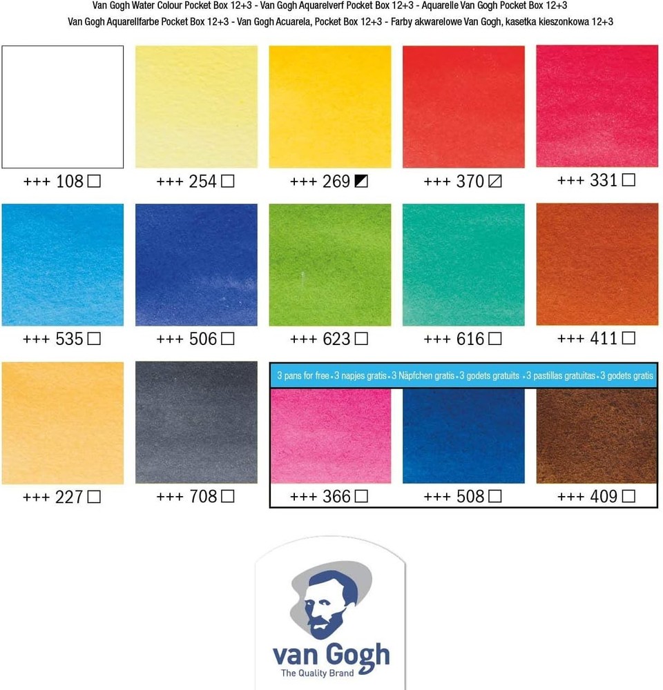 Professional Watercolor Paint Set, 12+3 Selection