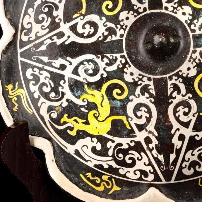 Old Chinese Dynasty Bronze Ware Gilt Sliver Dragon Beast Mirror Bronze mirror