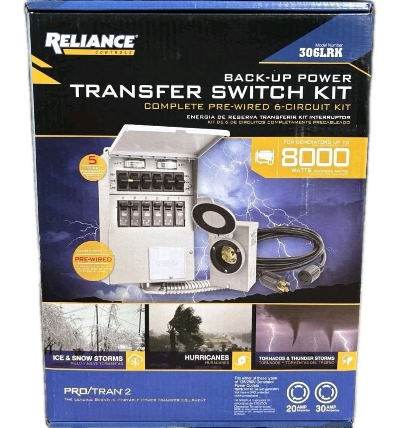 NEW Reliance 30-Amp ProTran 2 Manual Generator Transfer Backup Switch Kit 306LRK