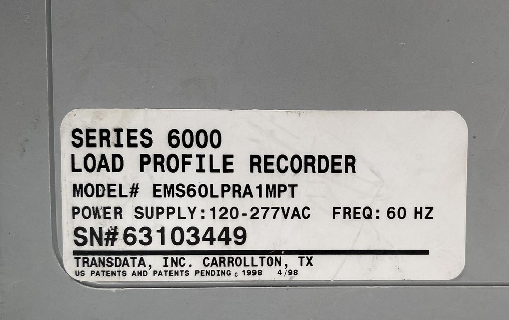 TRANSDATA SERIES 6000 SSR-6000 8-CH SOLID STATE DEMAND RECORDER