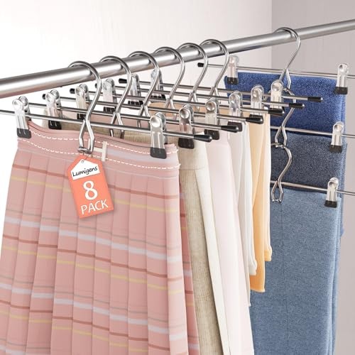 Pants Hangers Space Saving,Stackable Skirt Hangers with Clips, Hanging 8pack