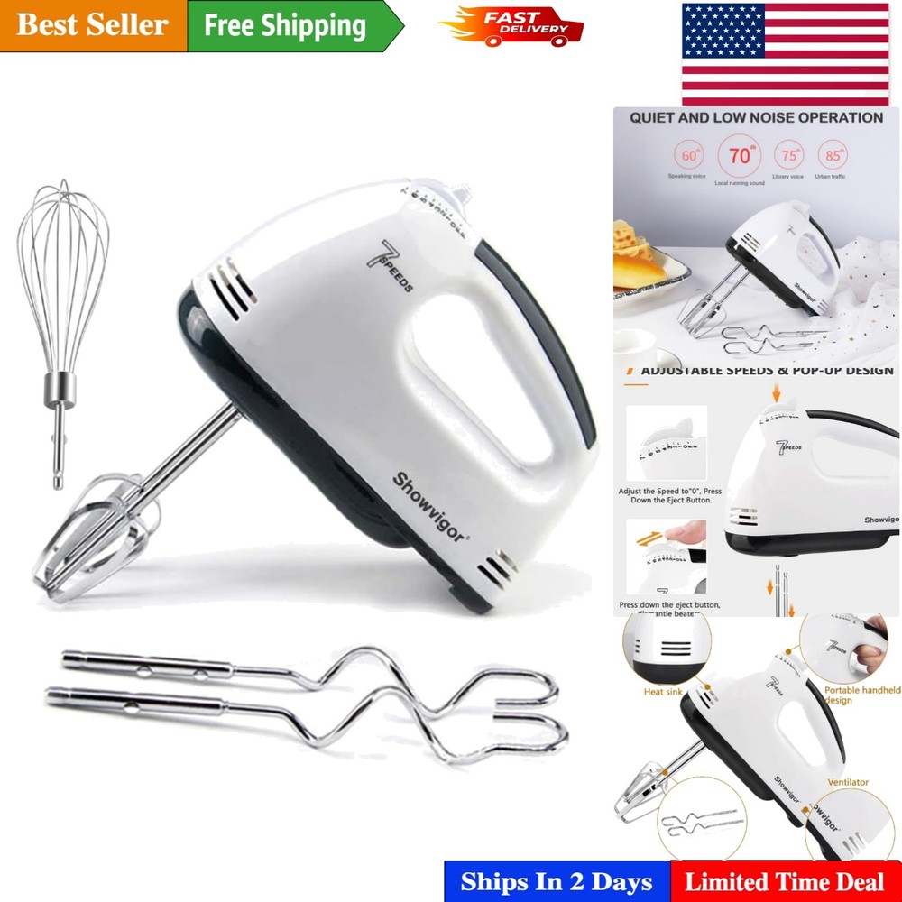 Lightweight Handheld Mixer - 7 Adjustable Speeds & 5 Accessories for Easy Baking