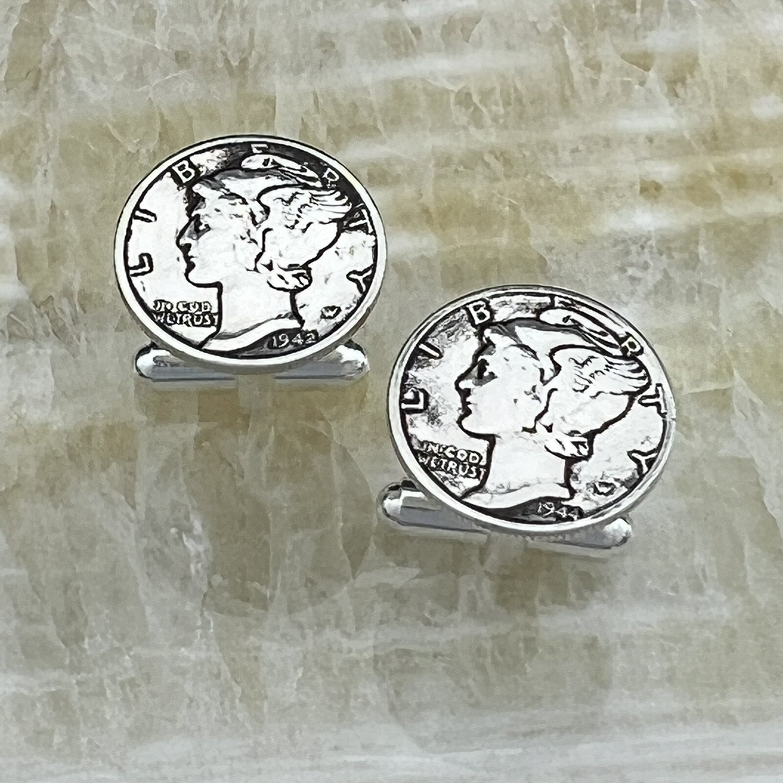 New Cufflinks w/ Vintage 90% 900 Silver Mercury Dime Coin 10 Cents Money