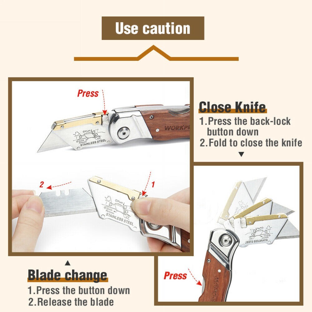WORKPRO Folding Utility Knife Pocket Box Cutter Quick Change Blade w/10 Blade US