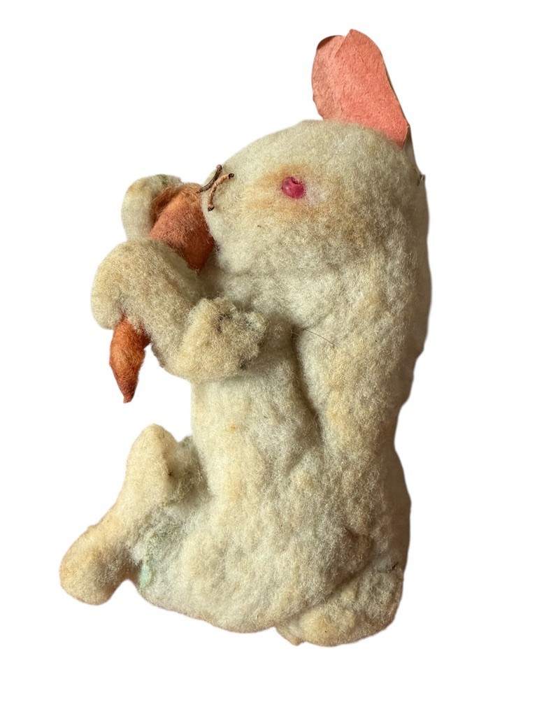 Antique Spun Cotton Batting Easter Bunny with 🥕 Carrot Rabbit