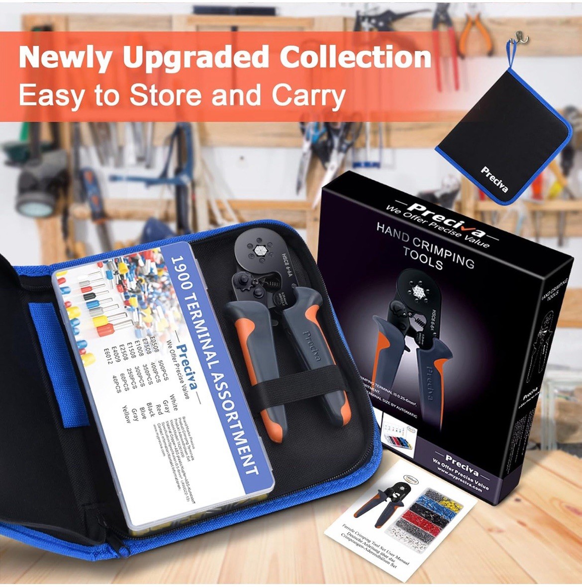 Preciva Ferrule Crimping Tool Kit with 1900PCS Wire Connectors, Hexagonal AWG23-